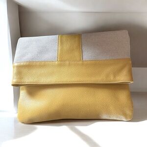 MODUS RIO Yellow Leather & Refined Linen Shoulder Bag /Oversized Clutch Neutral